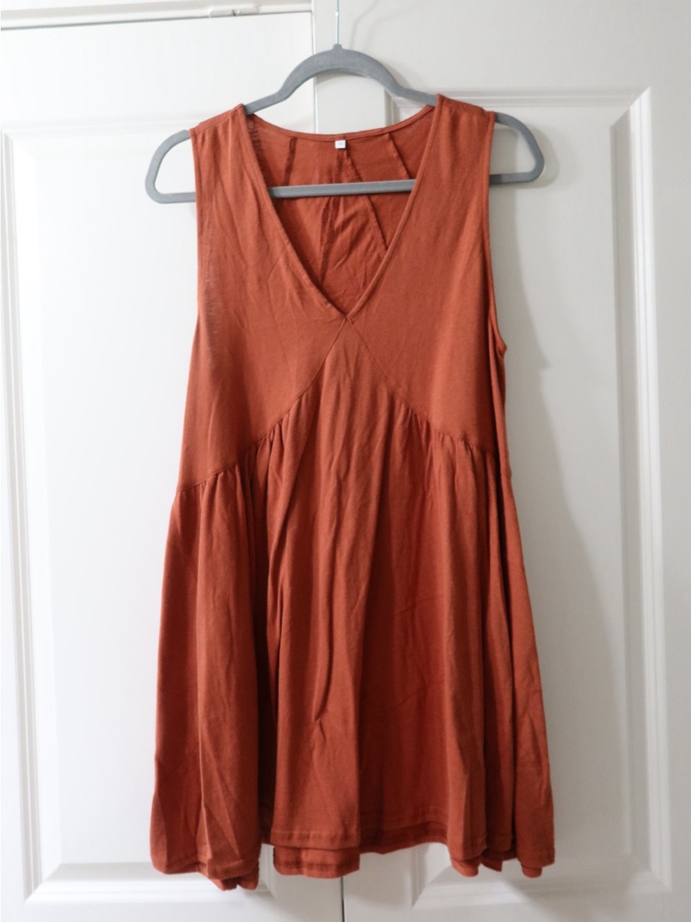 Rusty Orange V-Neck Flowy Mini Dress